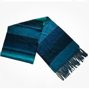 Cejon Soft Acrylic Fringed Scarf Blue Green Teal Stripes Made in Italy